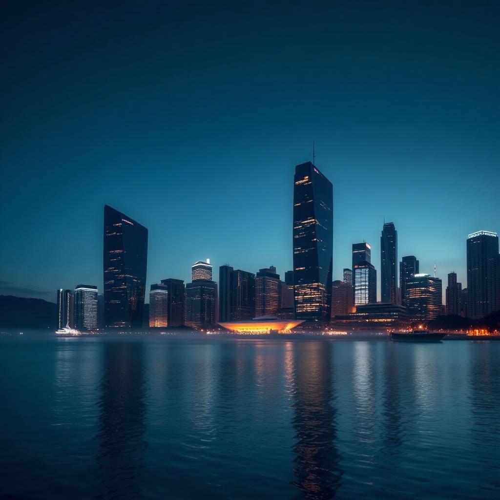 Global financial harbor at dusk